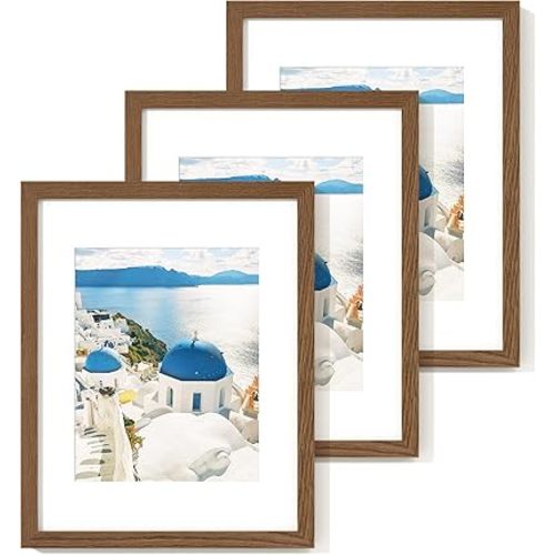 Axeman 11x14 Picture Frame with Mat for 8x10, Solid Oak Wood Picture Frames with Tempered Glass, Natural Wooden 11x14 inch Photo Frame for Wall with Wall Hook Included, Set of 3, Walnut