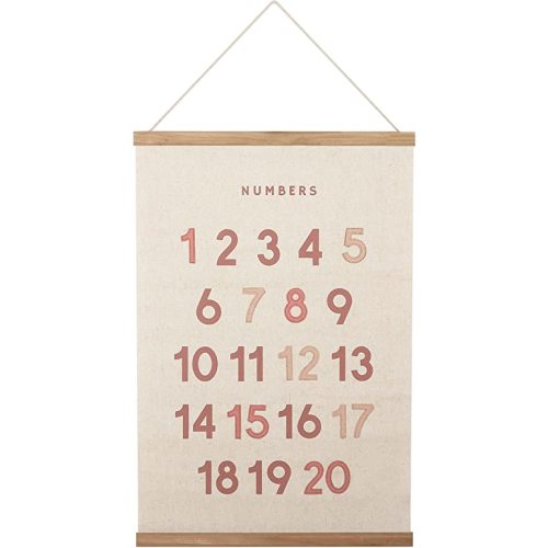 Bon et Beau 16×24 Inch Embroidered Numbers Poster Framed with Wood Hanger - Dusty Pink Wall Decor for Girls Nursery, Bedroom, Playroom, Toddler and Kids Room
