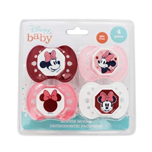 Cudlie Disney Minnie Mouse Baby Girl 4 Pack of Pacifier, Sweet Minnie