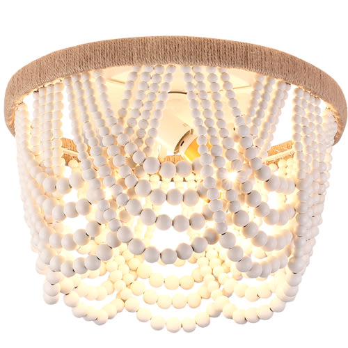 Capslpad 3-Light Wood Beaded Flush Mount Chandelier Boho Rustic Ceiling Light Fixture