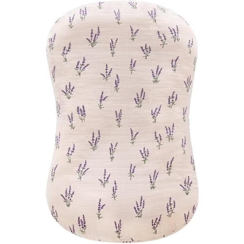 LifeTree Muslin Baby Lounger Cover Neutral, Newborn Slipcover Lounger Cover for Boys Girls Infant, Soft Organic Cotton, Cover Only, Lavender Pattern