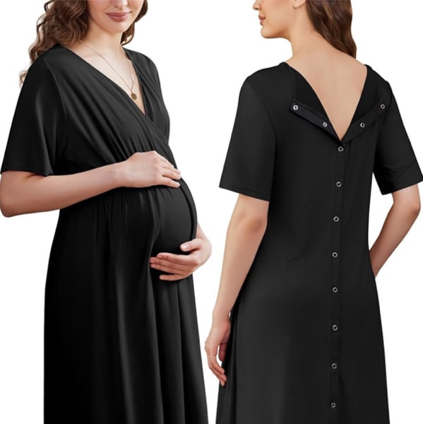 Amazon.com: Ekouaer Labor and Delivery Gown for Hospital V Neck Maternity Nursing Dress | Birthing Gown, Open Back Button closure, Skin-friendly, Short Sleeve, Split Front Flap, Stretchy, Breastfeeding, C-section