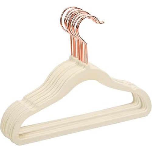 MIZGI Premium Kids Velvet Hangers (Pack of 50) with Copper/Rose Gold Hooks,Space Saving Ultra Thin,Non Slip Baby Hangers for Children's Skirt Dress Pants,Clothes Hangers(Ivory)