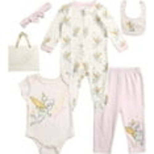 Disney Newborn Baby Layette Set - 6 Piece Disney Bodysuit Coveralls Sweatpants, Hat, Gift Bag (0-6M)