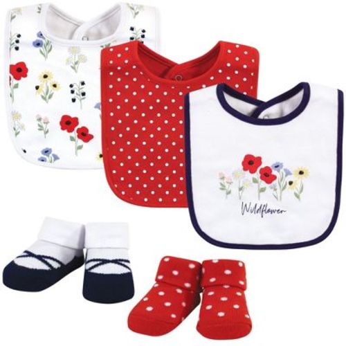 Hudson Baby Infant Girl Cotton Bib And Sock Set, Wildflower, One Size