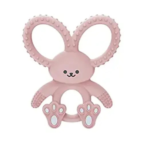 Dr. Brown's Flexees Pink Bunny, Soft 100% Silicone Baby Teether, BPA Free, 3m+