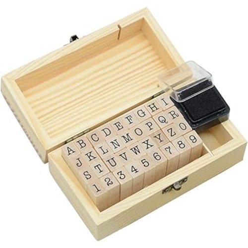 Pack of 36 Pcs Small Wooden Rubber Stamps 0.2 Inch of Letter and Number for DIY Craft Card and Photo Album (B)