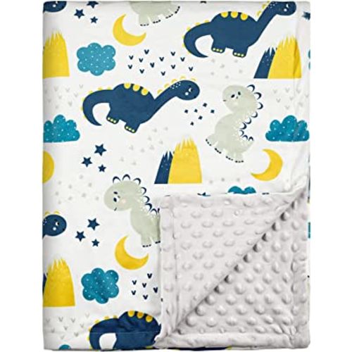 Baby Blankets for Boys, Dinosaur Super Soft Nursery Minky Blanket for Newborn Baby, Double Layer with Dotted Backing, Essentials Receiving Bed Throw Blanket Stroller Crib Shower Gifts, 30 x 40 Inch