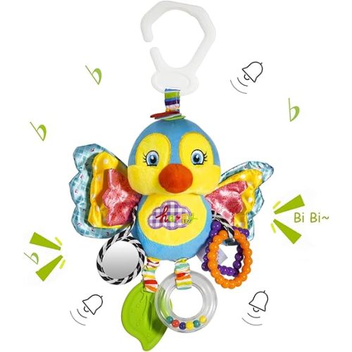 Baby Stroller and Car Seat Toys for Infant - Hanging Rattle Teether Clip on Soft Plush Baby Toys for Boys and Girls 3-12 Months