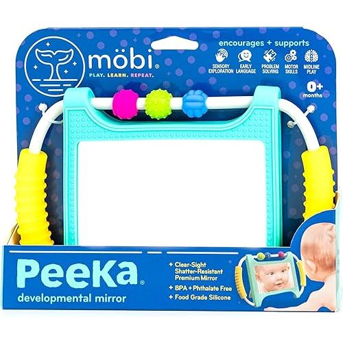 Mobi Peeka Activity Toy - Tummy Time Baby Mirror, Montessori Toys for Babies 0-6 Months and Up, Shatterproof Mirror for Babies, Made with Food Grade Silicone, BPA and Phthalate Free - Pack of 1