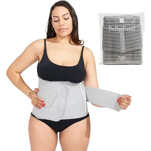 Bodily Belly Band | Compression Belly Wrap for Postpartum Recovery and C-Section Abdominal Support | Grey | One Size
