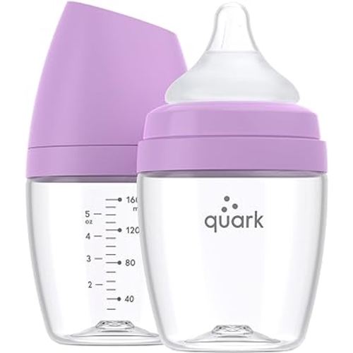 BuubiBottle Mini Slow Flow Bottle for Newborn Babies by Quark - with Anti-Colic RealFeel Nipple to Simulate Breastfeeding - BPA-Free, PVC-Free, Toxin-Free - 5 Oz Bottle with Lid, 2 Pack - Purple
