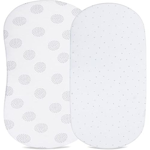 Ely's & Co. Bassinet Sheet 100% Combed Jersey Cotton 2 Pack Unisex for Baby Girl and boy - Grey Dottie Design