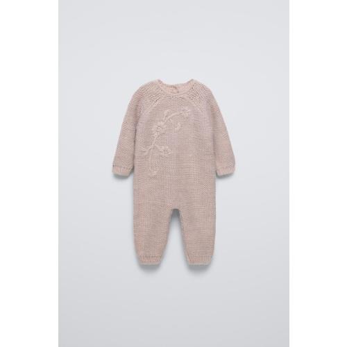 FLORAL EMBROIDERED KNIT JUMPSUIT - Beige-pink | ZARA United States