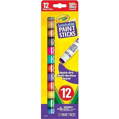 Crayola Quick Dry Paint Sticks, Assorted Colors, Washable Paint Set for Kids, 12 Count