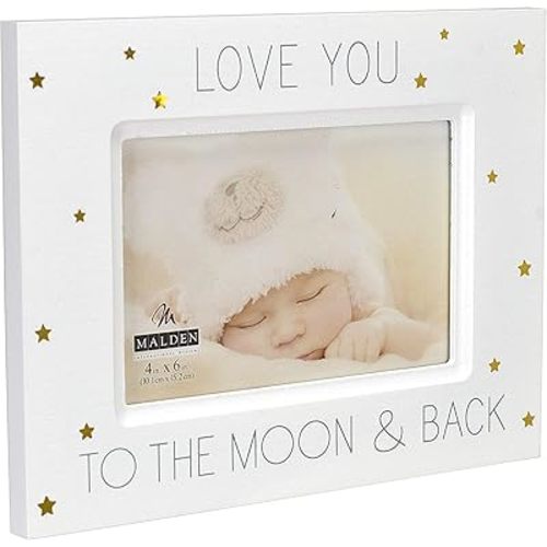 Malden International Designs Baby Memories Love You To Wood With Gold Foil Accents Picture Frame, 4x6, White