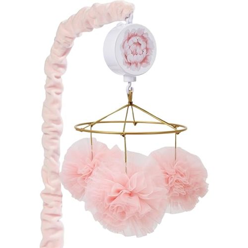 Lambs & Ivy Secret Garden Pink Pom Pom Musical Baby Crib Mobile Soother Toy