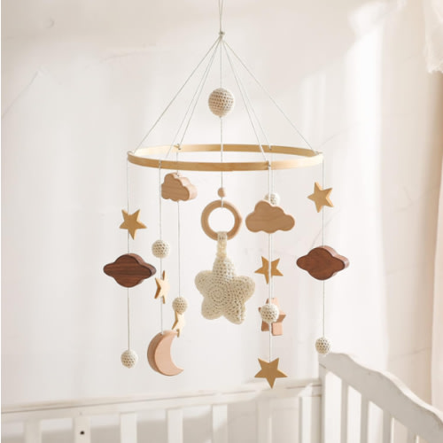 Baby Crib Mobile for Boys Girls| Boho Nursery Mobile| Gender Neutral Hand-Crocheted Mobile| Ceiling Mobile - Stars, Clouds, Moon