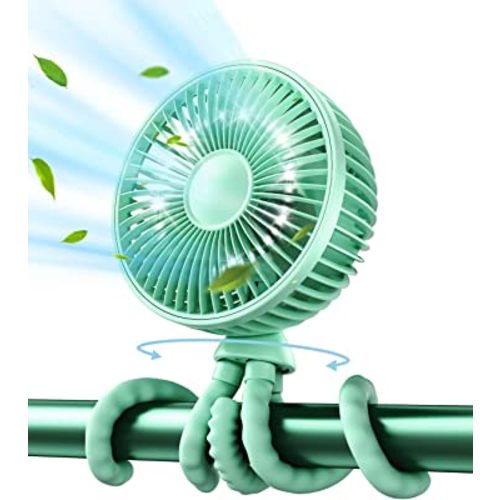 Gaiatop Baby Stroller Fan, 4000mAh Oscillating Mini Portable Fan with Light, 4 Speeds Battery Operated Small Handheld Desk Fan, 360° Rotate Flexible Tripod Clip On Fan for Car Seat Crib Travel Green