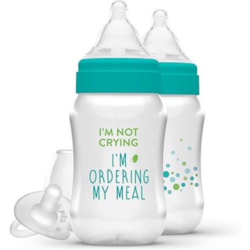 Evenflo Feeding Balance + Wide Neck Printed Bottles, 9oz 2pk, with Pacifier