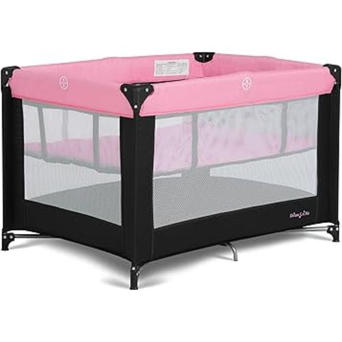 Dream On Me Zazzy Portable Playard with Bassinet - 360° Mesh Visibility, Quick Folding Travel Friendly Design, Carry Bag and Foldable Mattress Pad Included, Compact and Lightweight - Pink