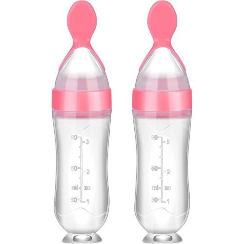 Nuanchu 2 Pieces Baby Spoon Feeder Squeeze Food Toddler Food Dispensing Spoon Suction Cup Design Feeder for Baby Toddlers Boys Girl(Pink)