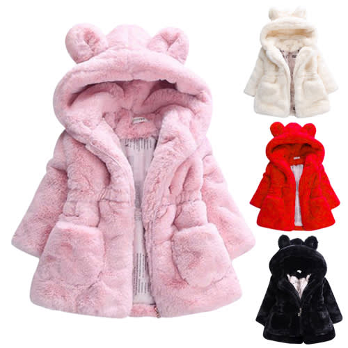 SYNPOS 1-8T Kids Baby Girls Winter Fleece Coat Toddler Hooded Snowsuit Jacket Thicken Warm Outwear Overcoat