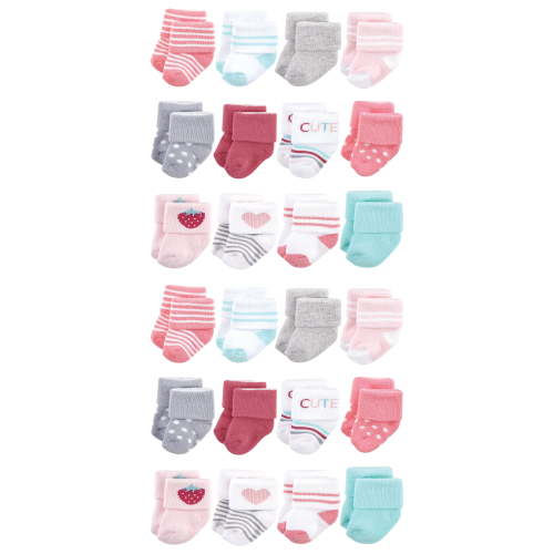 Hudson Baby Cotton Rich Baby Terry Socks 24-Pack, Strawberry, 0-6 Months