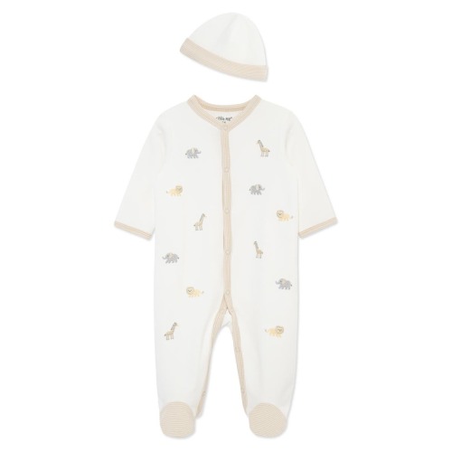Jungle Schiffli Embroidered Cotton Snap Footie & Hat Set, NewbornPick up today