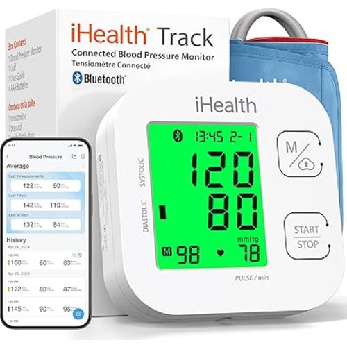 iHealth Track Smart Upper Arm Blood Pressure Monitor with Wide Range Cuff that fits Standard to Large Adult Arms, Bluetooth Compatible for iOS & Android Devices