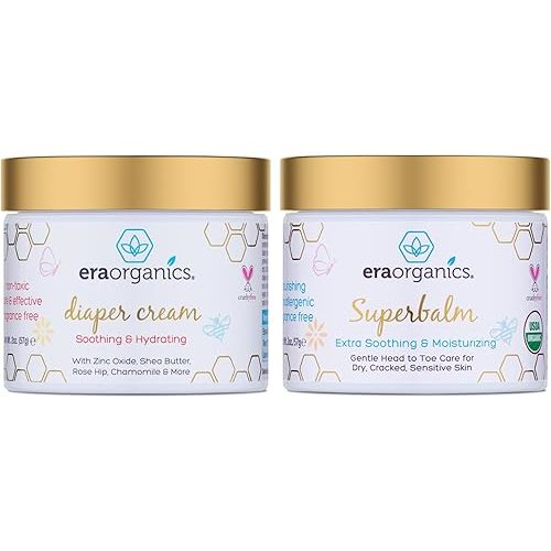 Era Organics Baby Healing Ointment & Diaper Cream – Organic Baby Balm for Eczema, Cradle Cap & Sensitive Skin + Zinc Oxide Diaper Rash Cream – Moisturizing Relief for Dry, Irritated Skin (2 oz + 2 oz)