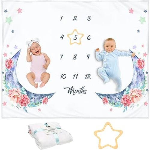 Twin Milestone Blanket – Soft, Large 50x40 Baby Monthly Blanket for Newborn Twins, Premium Fleece Keepsake, Perfect Photo Prop for Twin Boys & Girls