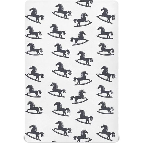 Cartoon Toy Rocking Horse Crib Sheets for Boys Girls,Neutral Fitted Crib Sheets for Toddler Mattresses,Baby Nursery Sheet for Cribs,Soft and Breathable 39 * 27 * 5In