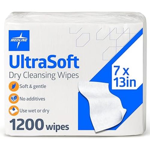 Medline Ultrasoft Dry Baby Wipes, Gentle Disposable Cleansing Cloths, 1,200 Count, Dry Wipe Size is 7 x 13 inches, Great for Sensitive Skin and can be used as Baby Washcloths, Incontinence Wipes