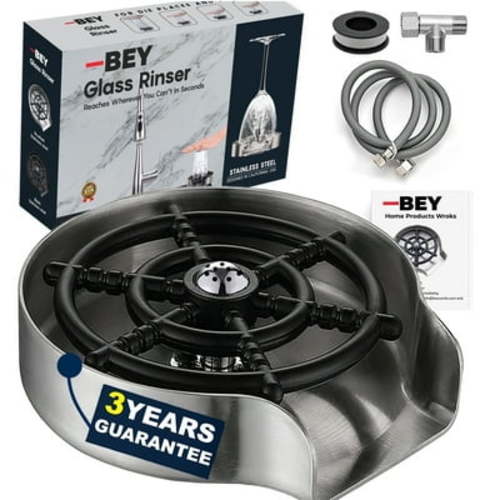 2025 BEY Automatic Glass Rinser - Powerful Cup Washer for Kitchen Sink, Stainless Steel Baby Bottle Cleaner Sinks Attachment, Bar Accessories Spray Metal