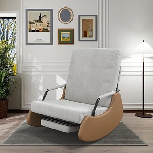 Rocking Chair for Adults, Glider Rocking Chair with Footrest, Cozy Rocker Recliner with Comfortable Backrest, Accent Armchair with Cushions for Bedroom/Living Room/Nursery/Balcony (LightGrey)