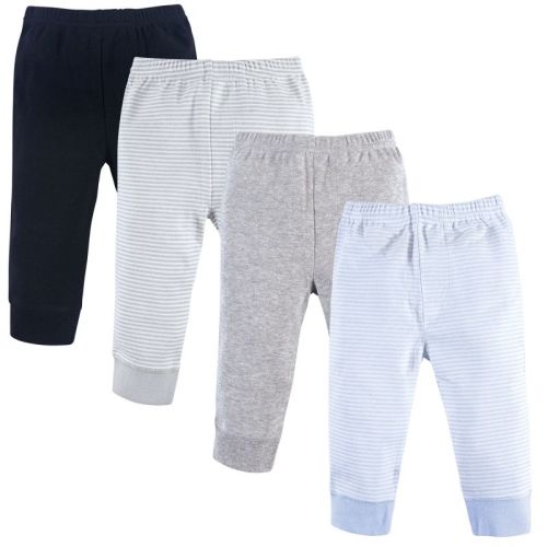 Luvable Friends Baby And Toddler Boy Cotton Pants 4pk, Powder Blue Stripe, 0-3 Months