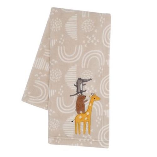 Lambs & Ivy Baby Noah Bear/giraffe/alligator Appliqued Taupe Fleece Baby Blanket