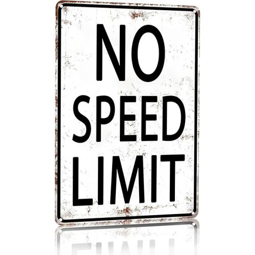 Boys Gifts Retro Tin Sign No Speed Limit Sign for Boys Room Man Cave Garage Bedroom Vintage Style Wall Art Decor 8 x 12 Inch (3096)