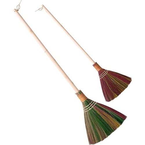 Vietnamese Colorful Straw Soft Broom, Asian Natural Whisk Broom, 100% Grass, Multicolor, 39.36 Inch Length, Hard Floor, Cleaning, Dusting, Cobweb Cleaning