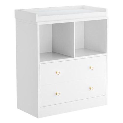 Coucheta Baby Changing Table with Pad, 2 Drawers & 2 Shelves (Color: White)