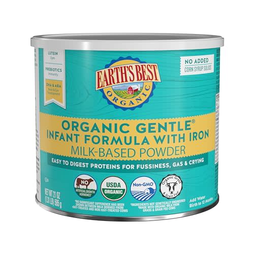 Earth's Best Organic Gentle Infant Formula for Babies 0-12 Months, Milk-Based Powder Formula with Iron, Omega-3 DHA, and Omega-6 ARA, 21 Ounce Container