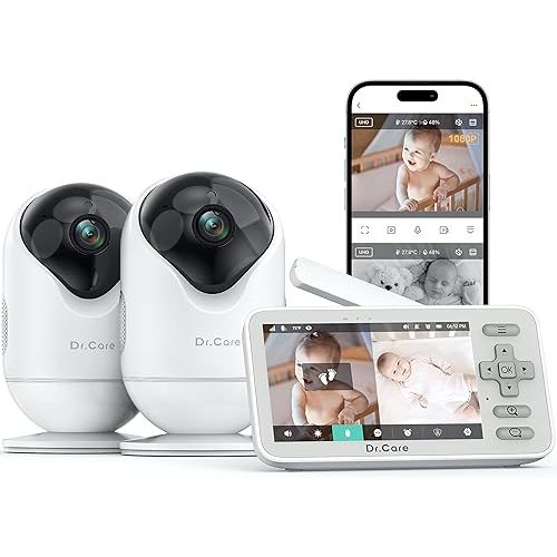 VistaView Lite Smart WiFi Baby Monitor with 2 Cameras- 4” 720P Split Screen & 1080P Camera App Control, Motion Alerts, Night Vision, 3000mAh Battery, 2-Way Talk, Triple Security, 1000ft Range