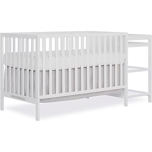Dream On Me Synergy 3-in-1 Convertible Full-Size Baby Crib & Changer, White, Open Storage, GreenGuard Gold & JPMA, Pinewood, Converts to Day & Toddler Bed, 4 Mattress Heights, 1″ Changing Pad,
