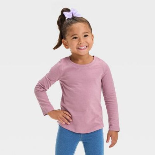 Toddler Girls' Long Sleeve Solid T-Shirt - Cat & Jack™, Color: Dark Purple, Size: 3T