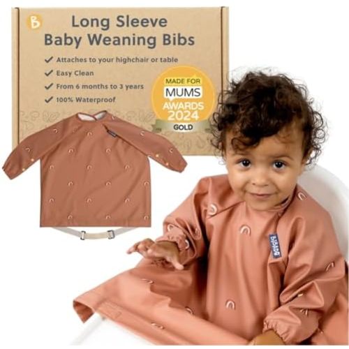 BIBaDO - Long Sleeve Baby Bibs - Babies & Toddlers 6-36 Months - Coverall Baby Led Weaning Bib - Easy Wipe, Soft & Waterproof