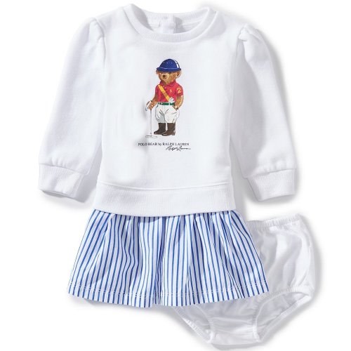 Ralph Lauren Baby Girls Puffed-Long-Sleeve Polar Bear Fleece Dress