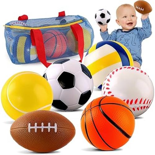 Balls Toys Gift for Toddlers 3 4 5 Years Old,6 Small Sports Foam Balls for Baby with Soccer Ball,Basketball,Football,Baseball,Tennis Ball and Volleyball,Mini Soft Balls for Kids Boys Girl