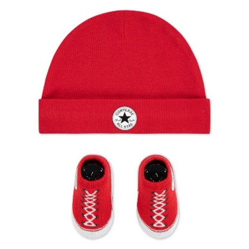 Converse Baby Beanie with Booties Gift Box Set - Red 0-6M