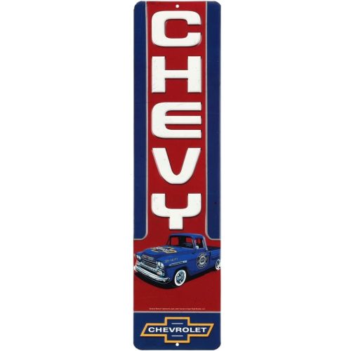 Chevy Truck Vertical Embossed Metal Sign - Vintage Chevrolet Sign for Garage or Man Cave